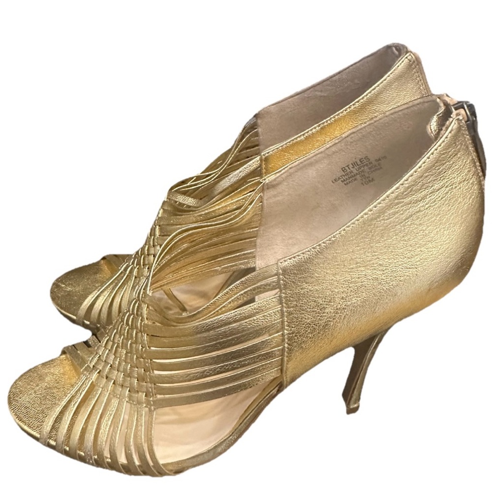 Boutique 9 Metallic Gold Woven Peep-Toe Heels Sz 10M - Picture 2 of 9